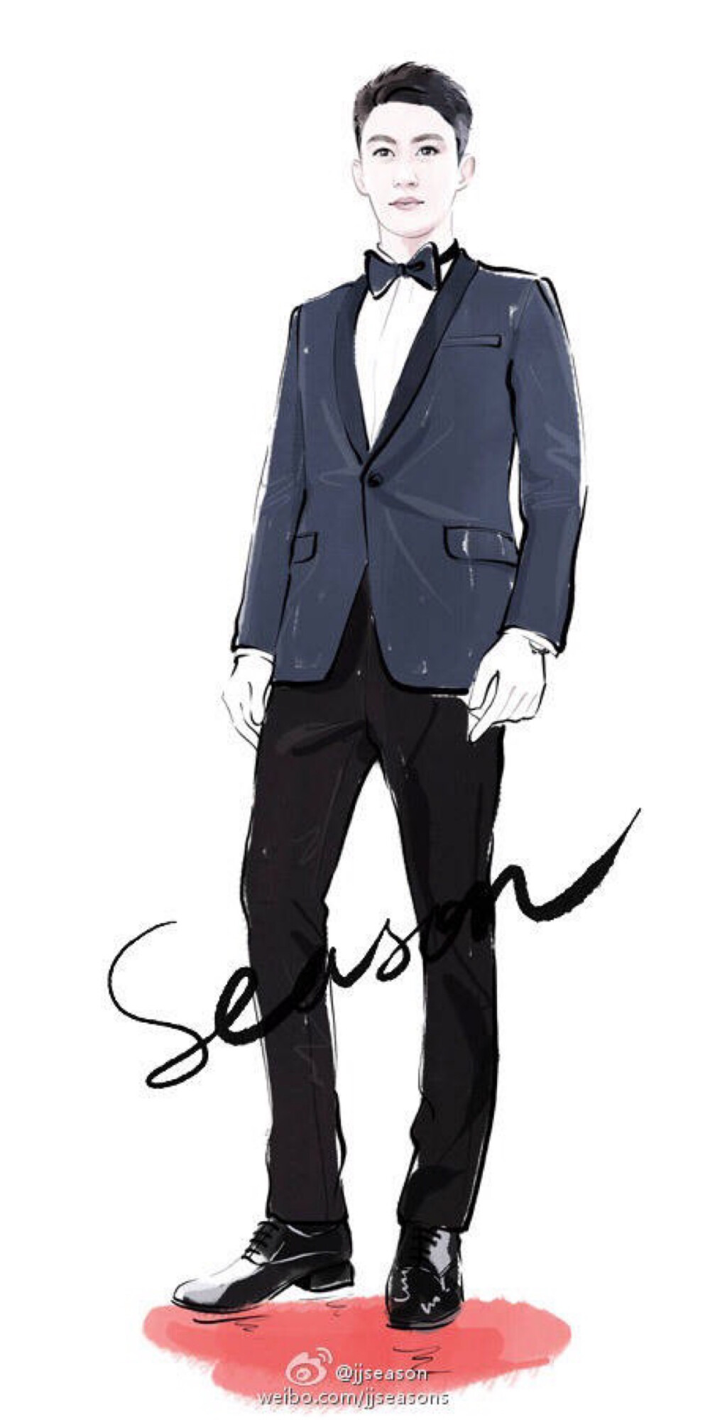 #jjseason插画# #时尚##season插画# ------ @Johnny黄景瑜 身着Saint Laurent经典西装，帅气亮相影片《金钱怪兽》戛纳首映红毯。