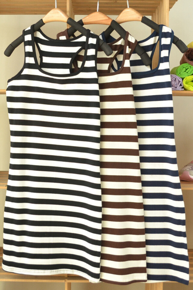 条纹工字背心吊带裙