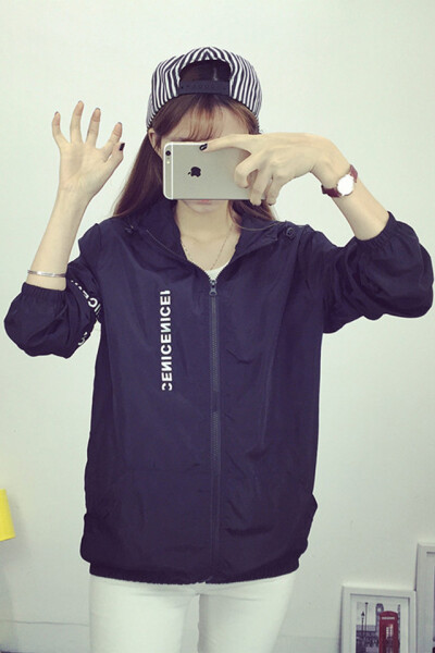 夏季新款韩版防晒衣学生连帽印花棒球服女宽松长袖短款薄外套