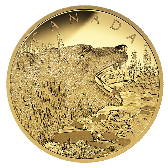 1/2 Kilogram Pure Gold Coin – Roaring Grizzly Bear – Mintage: 20 (2016)