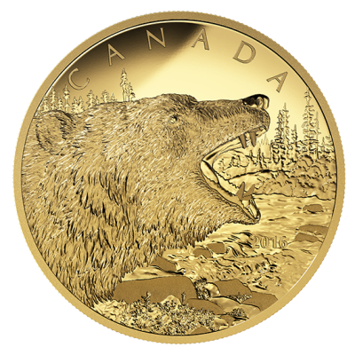 1/2 Kilogram Pure Gold Coin – Roaring Grizzly Bear – Mintage: 20 (2016)