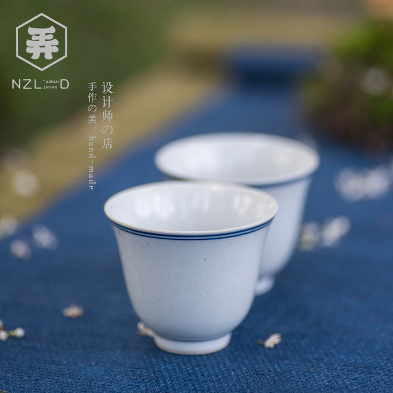 弄子里 仿古灰釉 手绘双线功夫茶杯品茗杯泡茶杯主人杯酒杯