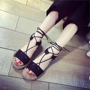 2016夏季韩版露趾平底舒适渔夫鞋简约沙滩鞋罗马绑带学生凉鞋女