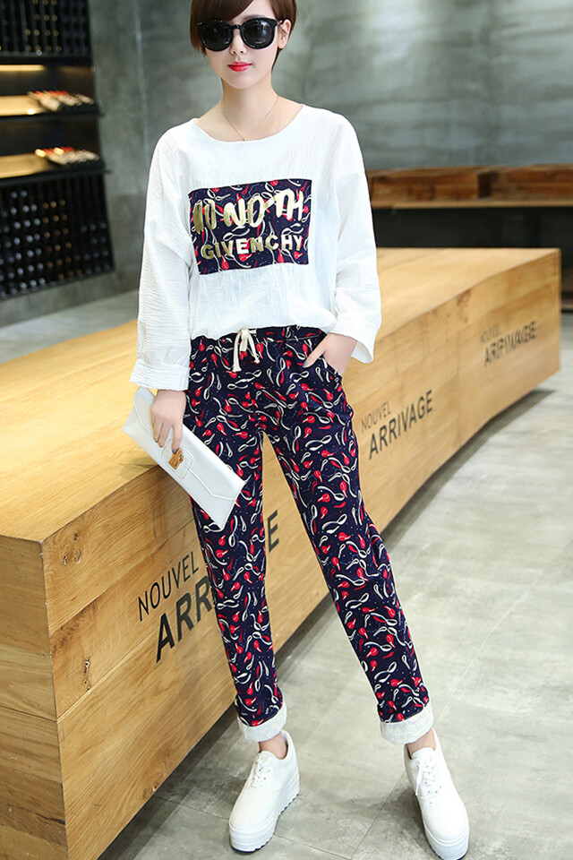 【叮叮】时尚气质宽松上衣+哈伦裤套装