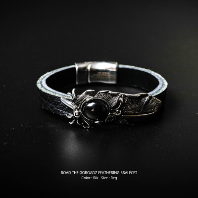 ROAD 2016 GOROADZ FEATHER BRACELET / 羽毛牛皮钛钢手镯男goros