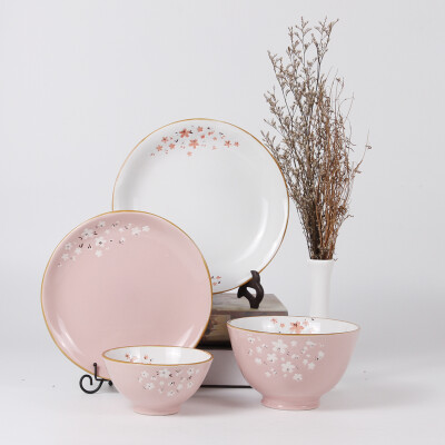 小清新日系粉红樱花系列陶瓷餐具 创意手绘西餐牛排盘子瓷器