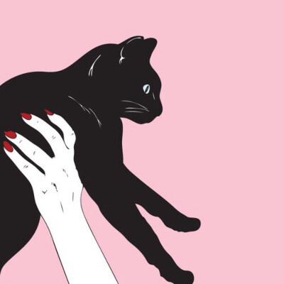 黑猫，蔻丹指甲 女孩与猫