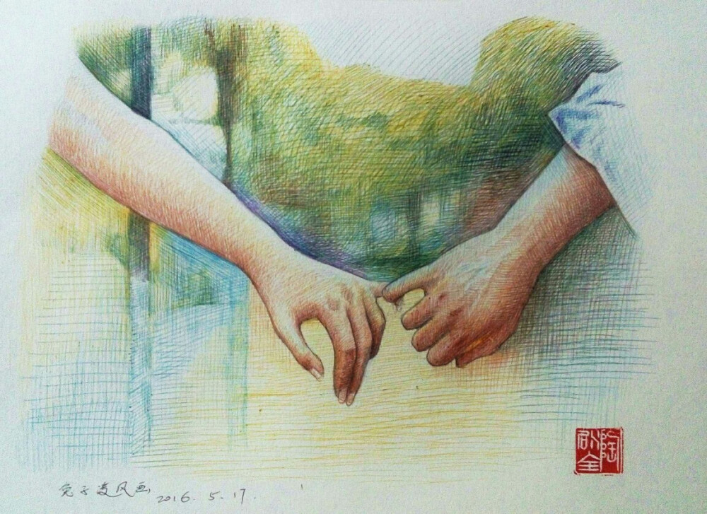 兔子凌风陶启全素描圆珠笔画手绘艺术画画