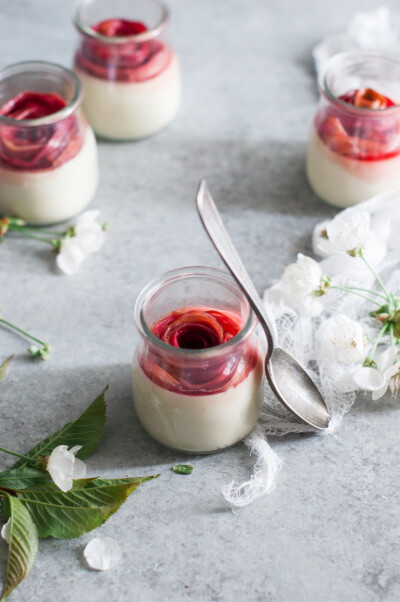 White Chocolate Vanilla Panna Cotta with Rhubarb (vegan) 白巧克力香草布丁配大黄（素食）