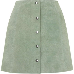 Suede Button Front A-Line Skirt