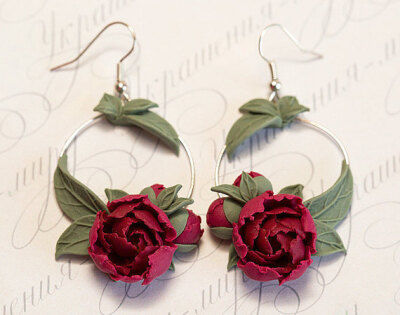 Red peony Earrings. Burgundy flowers earrings. Hoop earrings Polymer
clay jewelry. Miniature Plant Earrings. Peony Jewelry. flower jewelry自然首饰