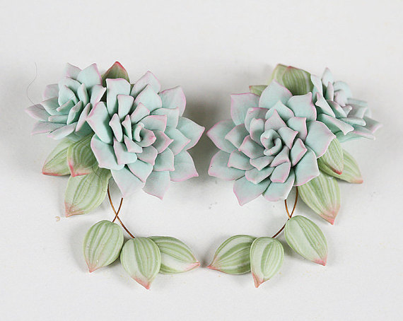 Mint green Succulent Earrings. Pale green succulent plants jewelry.
Polymer clay jewelry. Miniature Plant Earrings Wedding Succulent Jewelry自然首饰
