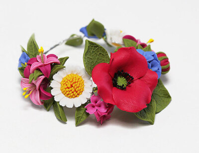 Wild flowers bracelet. Red poppy bracelet. White daisy bracelet. Summer
fashion Polymer clay jewelry. Field flowers bracelet. Poppy jewelry自然首饰