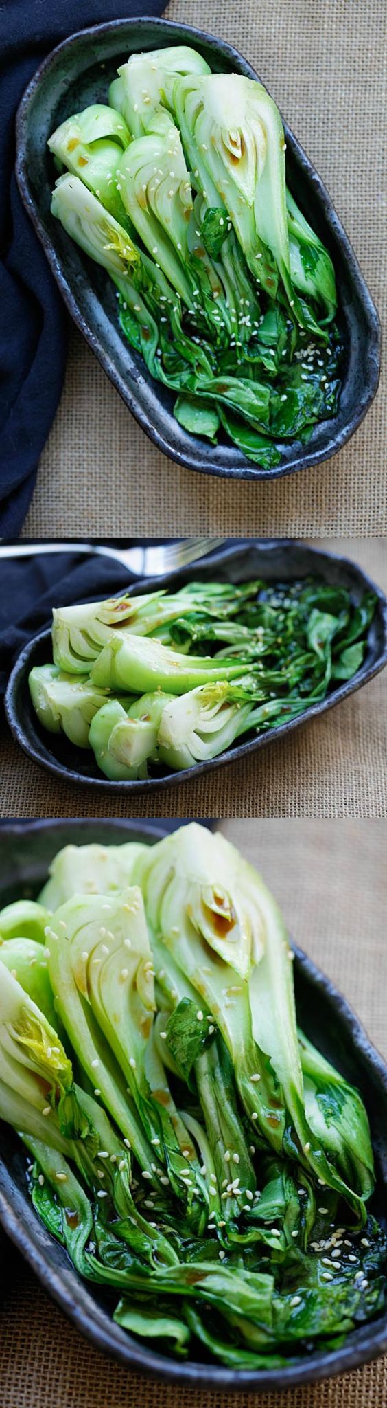 Easy vegetable recipe that takes only 10 mins. Healthy and delicious with a soy-sesame dressing.