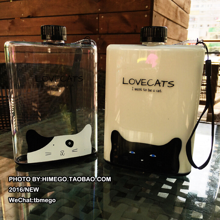 日韩创意随手壶 A6大小喝水壶遇到猫喵星人酒壶户外运动水杯