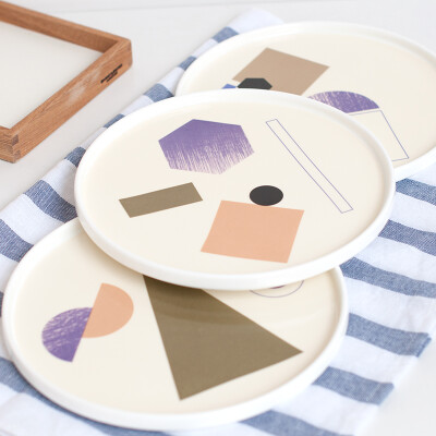 北欧风几何创意骨瓷餐盘 9寸翘边牛排盘西式早餐盘饭盘 托盘果盘