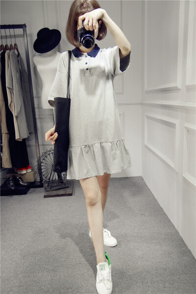 海军学院风减龄百褶连衣裙