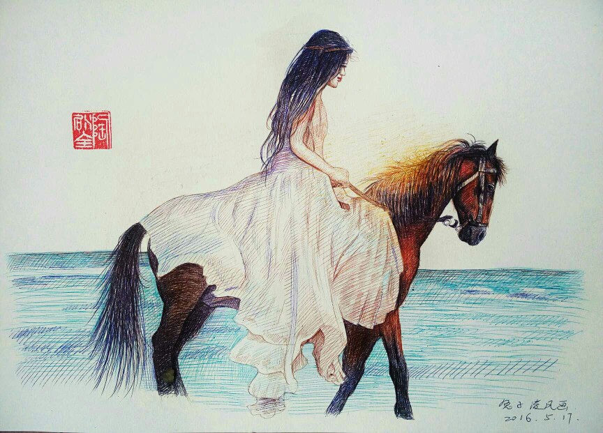 兔子凌风陶启全圆珠笔画手绘画画艺术