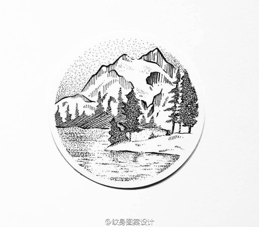 点刺纹身素材山水树木风景画纹身素材