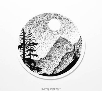 点刺纹身手稿风景画纹身