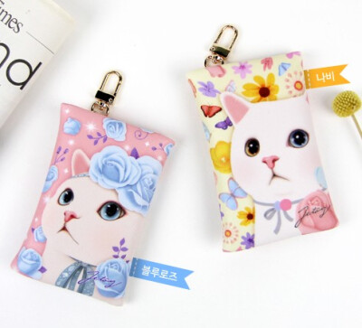 韩国文具 Jetoy可爱猫咪皮革可悬挂便携卡包零钱包耳机收纳包