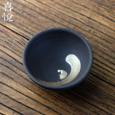 喜悦茶铺 粗陶品茗杯 日式手工茶杯 功夫茶具 陶瓷手绘品杯 /笔墨