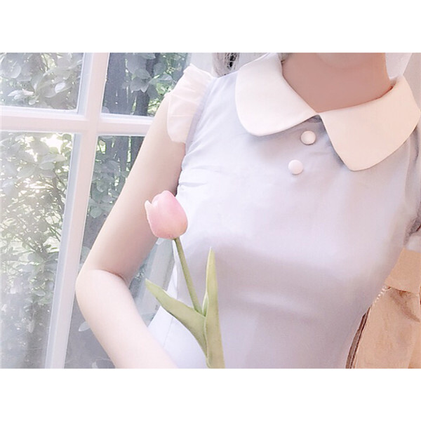 【Hello Cocoa】Peter Pan Collar Dress 复古彼得潘领小蓝裙