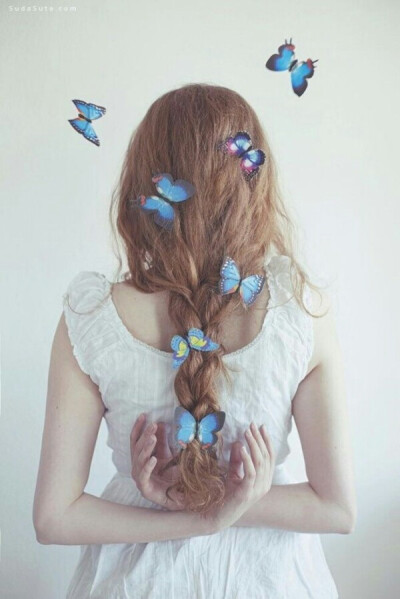 蝴蝶飞不过你的发。