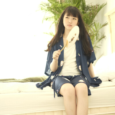 妙吉MEWJI原创猫咪和服家居服两件套 日式短打宽松套装 深蓝猫球