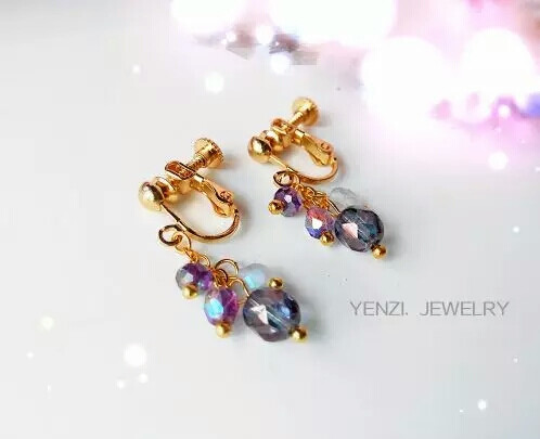 美美哒紫光水晶珠混搭可调节耳夹