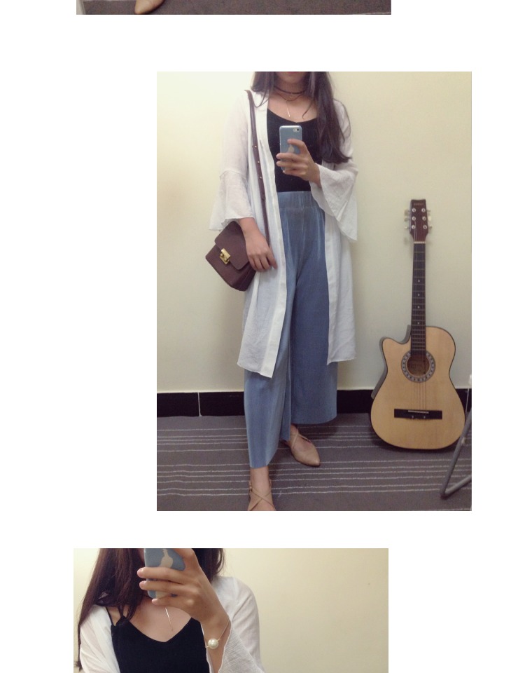 2016女装新款夏季长袖防晒衣女薄款中长款喇叭袖雪纺开衫外套韩版