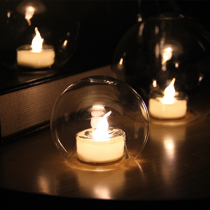 欧式浪漫烛光晚餐透明圆球玻璃电子蜡烛台家居酒吧西餐厅装饰摆件