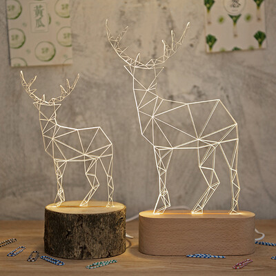 【空明家】宜家创意小鹿灯夜灯创意圣诞节礼物北欧实木小鹿台灯