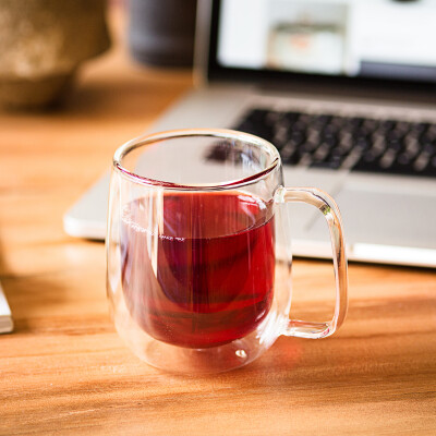 玻璃杯子创意玻璃杯透明耐热花茶杯带盖果汁杯简约把手早餐杯茶杯