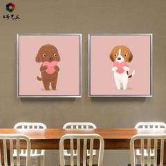 8号艺术纯手绘正品双拼动物狗 欧式客厅餐厅挂画别墅样板房装饰画