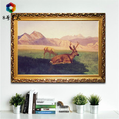 8号艺术纯手绘正品动物鹿 大堂沙发背景墙挂画欧式别墅客厅装饰画