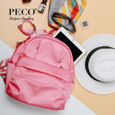 PECO独立设计新款女轻便大容量尼龙双肩包学生书包旅行休闲背包潮