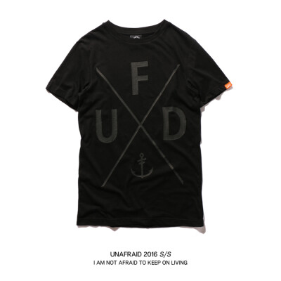 UNAFRAID 2016SS UFD系列TEE 爆裂英文印花 黑色纯棉 短袖T恤衫