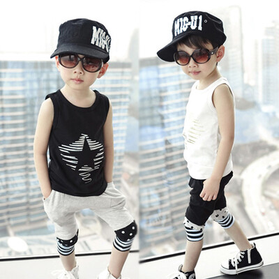 2016年夏季新款印花无袖圆领T恤纯棉短裤套装