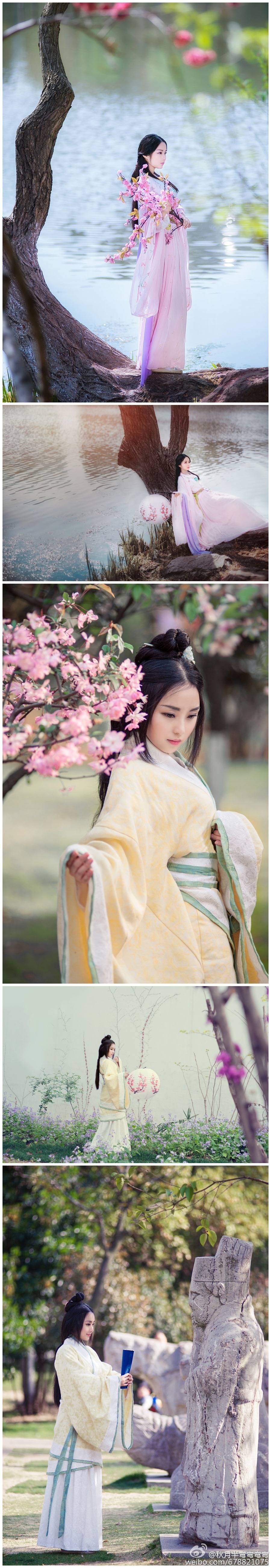 客片《花问》#汉服摄影#
乘兴柳岸走 尽兴晚樱留 一见芳华粉 再见锦簇稠
三月蓝成紫 四月独苦幽 十指拈不尽 诗酒说风流
摄影：秋月半弯
后期：秋月半弯/@烟波里的大棠棠
后勤：@烟波里的大棠棠
文案：秋月半弯
对领襦裙@芰荷画舫汉服工作室
大袖衫@汉尚华莲汉服 "花月“
曲裾@寧武子-與子同裳
抄送@汉服村 @汉服荟 @汉服吧 @汉服微吧 @汉服摄影 @汉服写真集
想说的话我放在第9格了