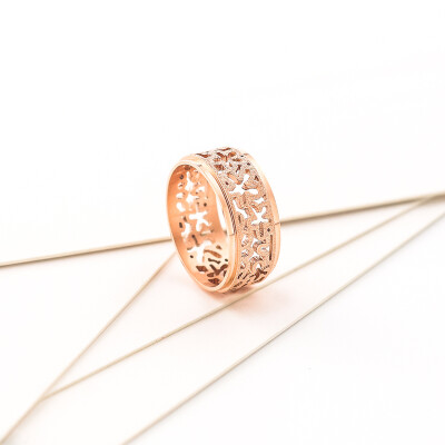 日韩版时尚百搭镂空复古镀18k玫瑰金戒指女钛钢食指饰品