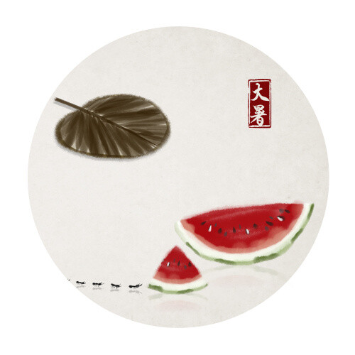 石家小鬼原创艺术绘画西瓜蒲扇蚂蚁设计素材...