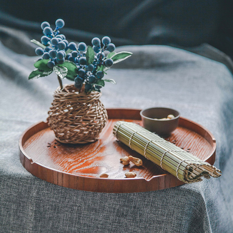 镂空圆形托盘茶盘茶托 天然木质托盘水果盘面包盘水杯托盘