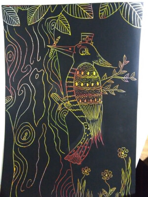 啄木鸟   刮画纸