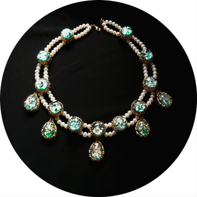 •。左 •。超级奢华复古风珍珠项链，手工饰品