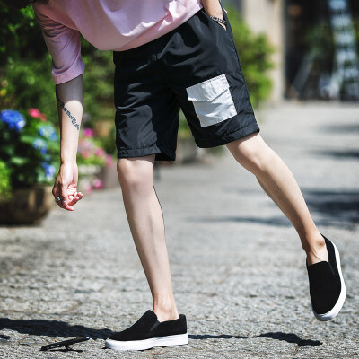 旋律风车原创日系口袋拼接松紧轻薄短裤沙滩裤 短裤韩版帅气半裤