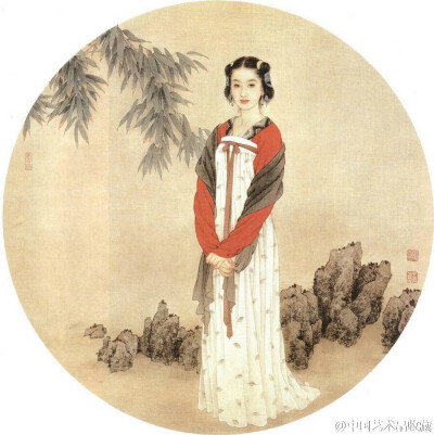 #工笔画#【 赵国经、王美芳 《仕女图》 】画坛伉俪赵国经、王美芳，是一对擅长工笔人物画的丹青妙手，尤其是他们笔下的古代仕女形象，造型准确，构图严谨，描绘精细，色彩清雅；更难能可贵的是，它们既不同于唐代仕…