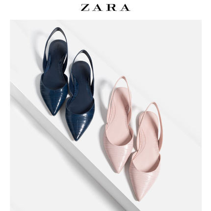 ZARA 女鞋 压纹露跟平底鞋 16434101009