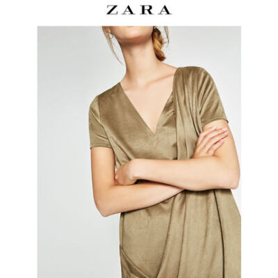 春夏新品 ZARA TRF 女装 麂皮绒褶皱连衣裙 08338002506