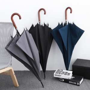 实木手柄纯色复古创意商务自动晴雨伞日本超大长柄伞男女双人防风
